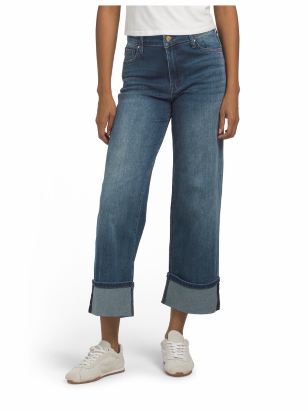 Kut from the Kloth Mid-Blue Wide-Leg Cuffed Jeans